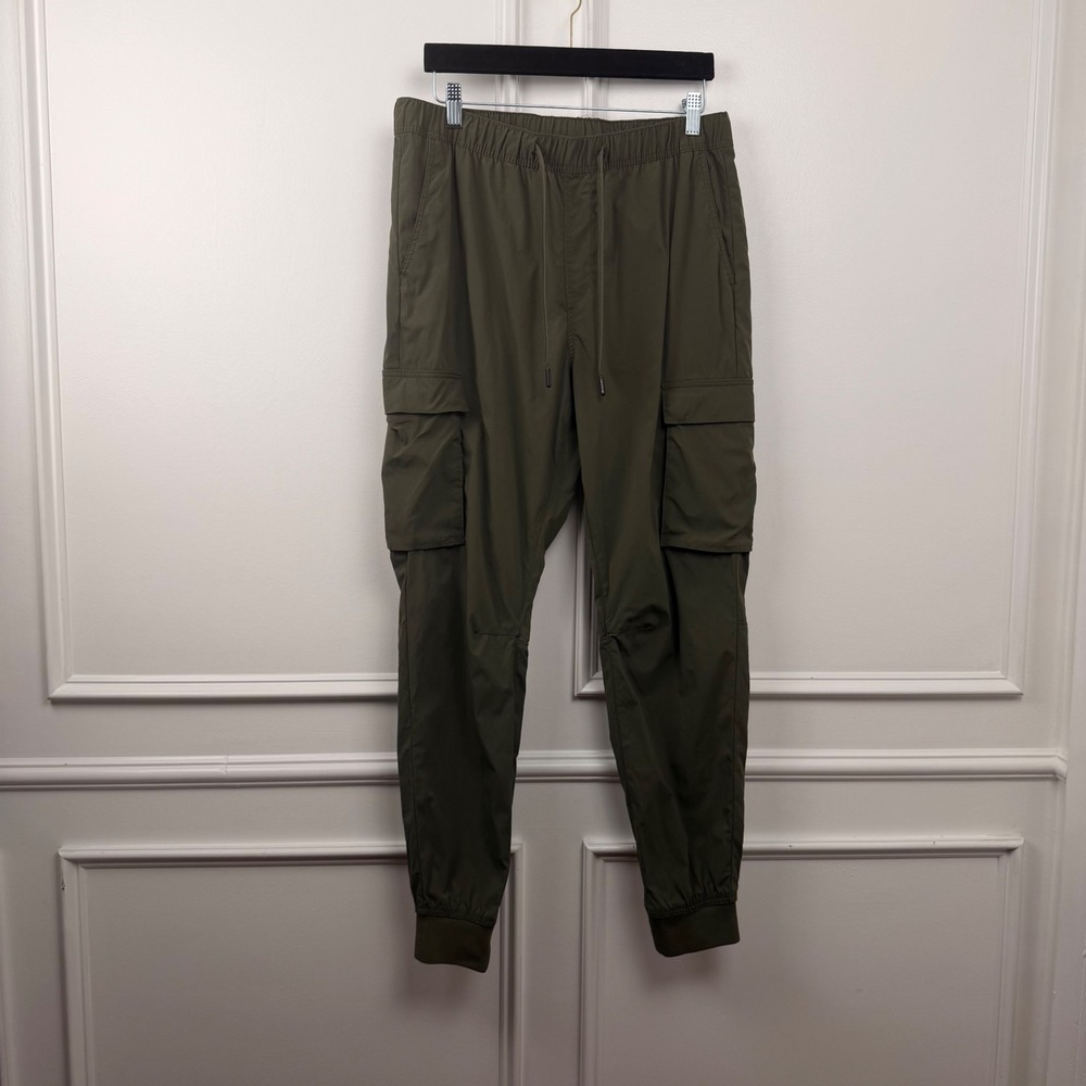 H&M Mens Slim Fit Cargo Jogger Pants Olive Green Elastic Waist Medium